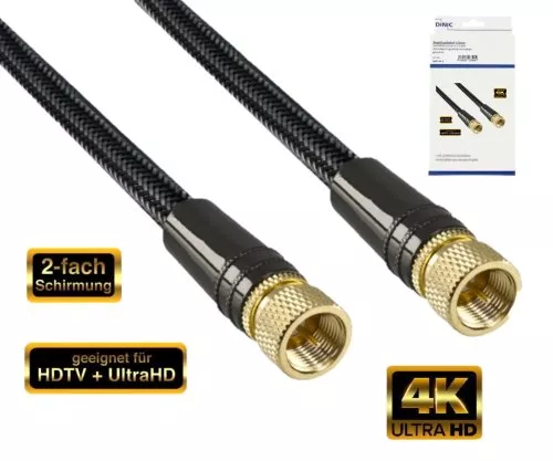 DINIC Premium SAT coaxial cable F male to male, DINIC Dubai Range, gold plated, black, length 2.00m, DINIC box